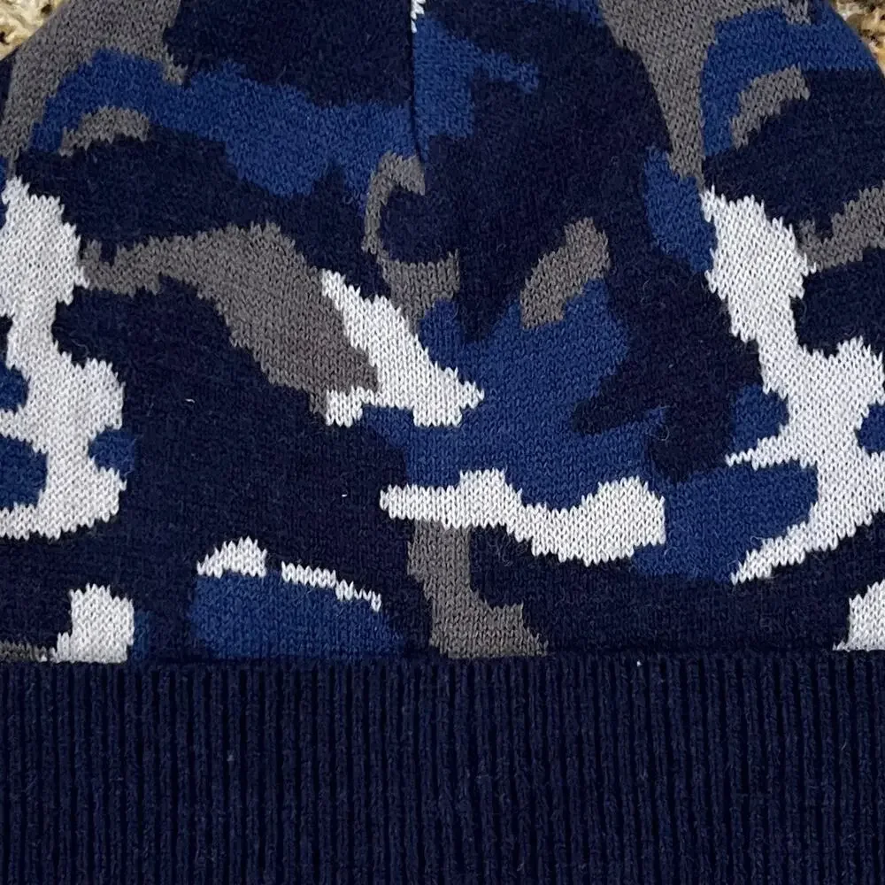 NWT J. Crew Boys' Navy, Blue and Grey Camoflauge Beanie - SIZE S/M